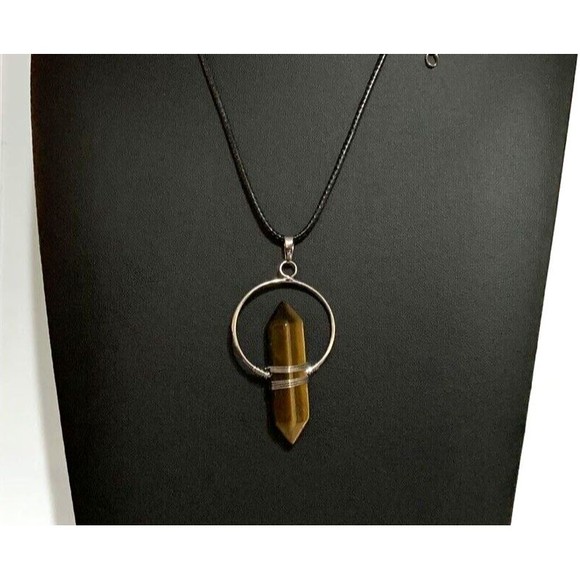 Tiger Eye Two Pointed In Circle Pendent Premium Wax Cord Black - Picture 2 of 6